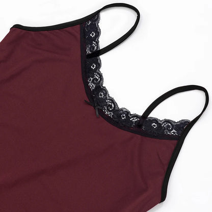 Red Deep V Neck Lace Camisole Playsuit