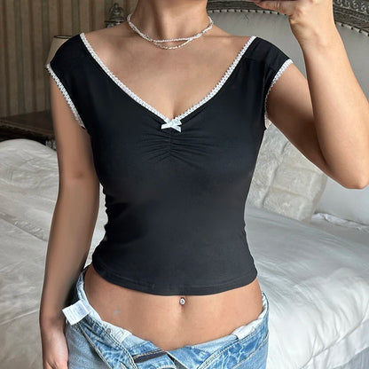 Retro Contrast-Color Patchwork V-Neck Crop Camisole