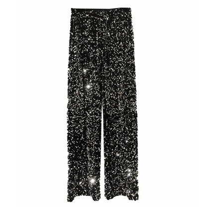 Trendy Sparkling Gold High-Waist Wide-Leg Pants