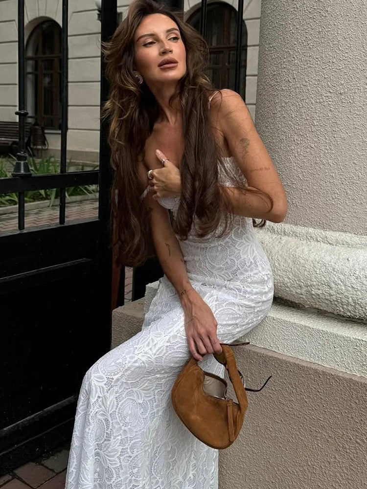 White Ruffles Backless Dress