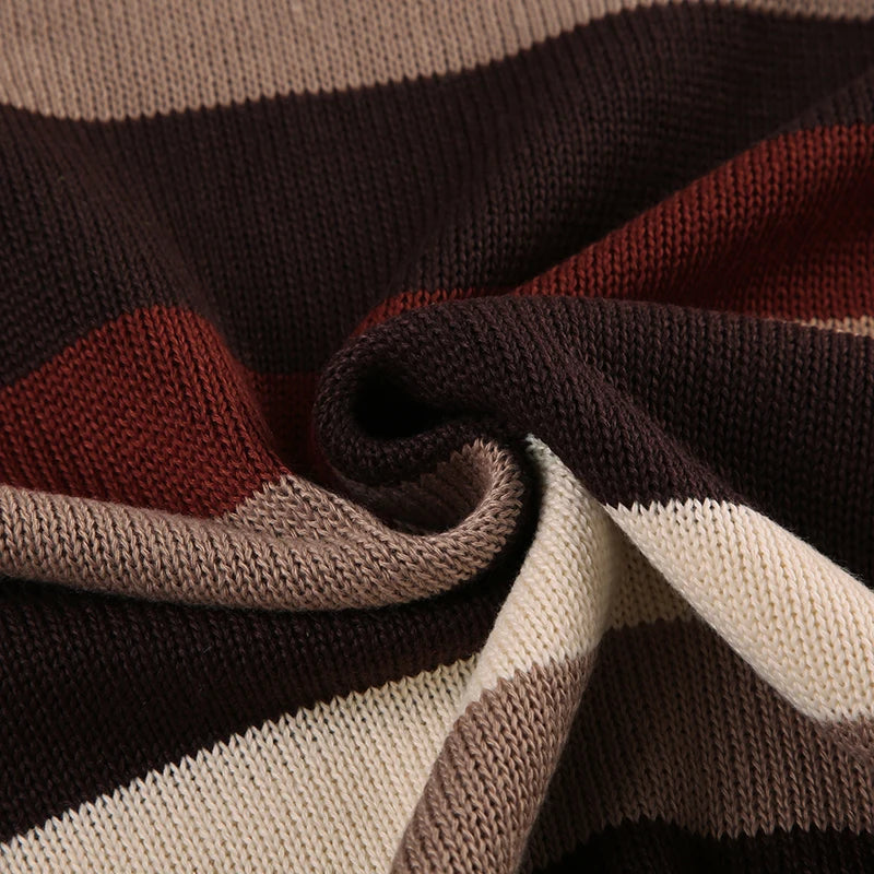 Retro V-neck Striped Sweaters Loose Pullovers Top