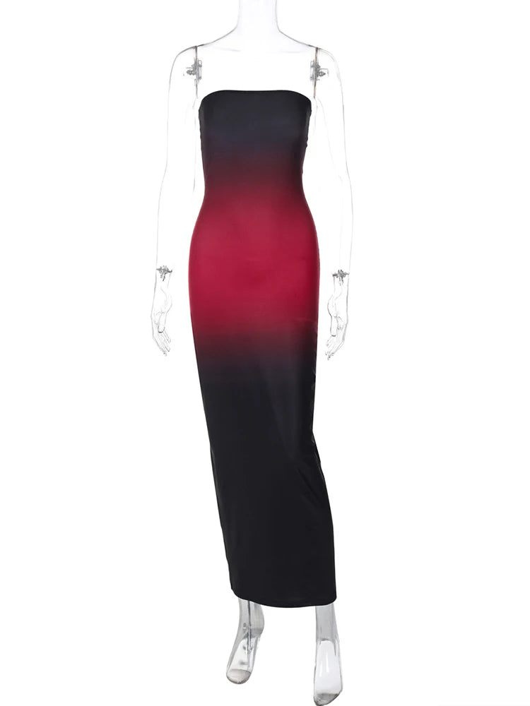 Strapless Maxi Dress Black Backless High Waist Dress