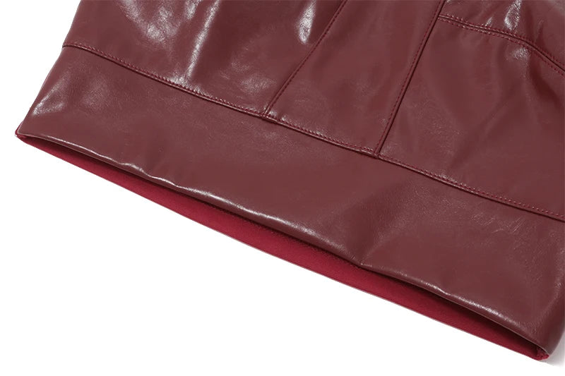 Red Faux Leather Crop Top and Mini Skirt Set