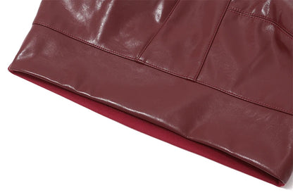 Red Faux Leather Crop Top and Mini Skirt Set