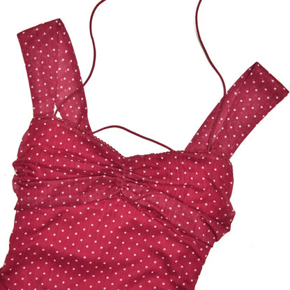 Red Polka Dot Chiffon Backless Mini Dress