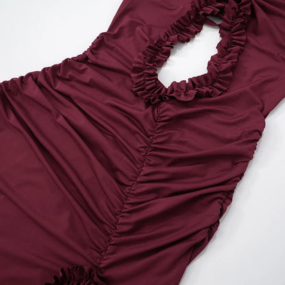 Wine Patchwork High Slit Maxi Dress