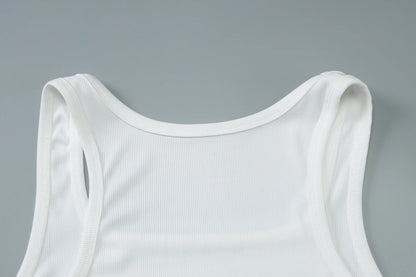 White Square Collar Sleeveless Bodycon Sparkly Crystal Rhinestone Top