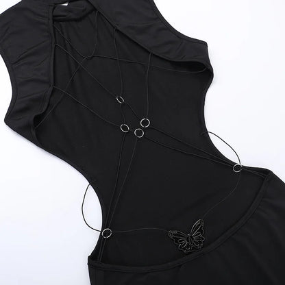 Black Backless Butterfly Detail Maxi Dress