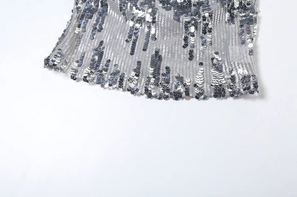 Gray Sequins Glitter Top & Puffy Skirt Set
