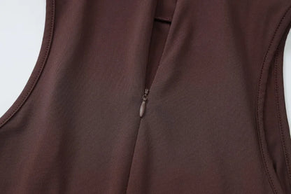Brown Sleeveless High Slit Maxi Dress