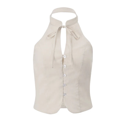 Khaki Sleeveless Slim Fit Vest
