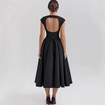 French Style Backless Sleeveless Pleat Vest Dress
