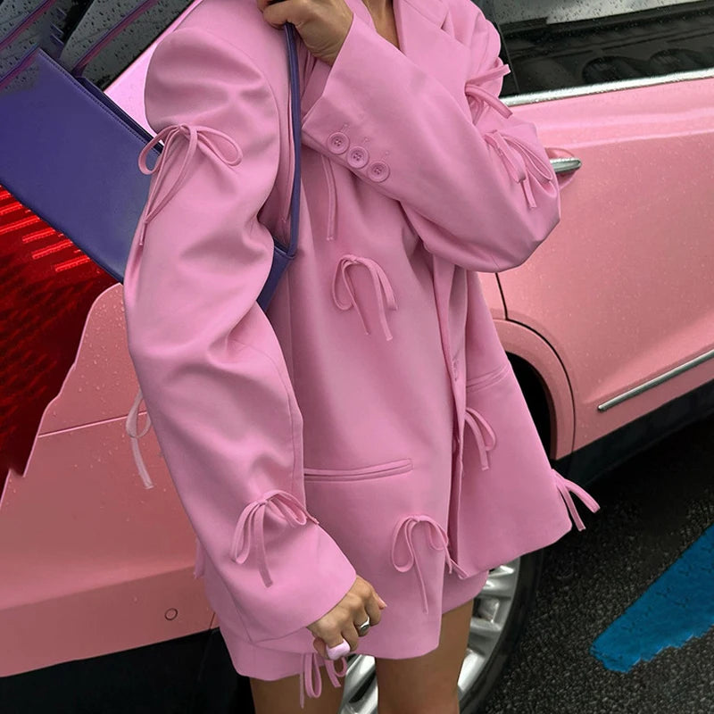 Pink Bow Long Sleeve Blazer