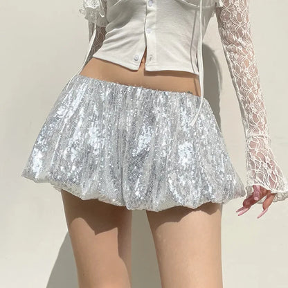 Silver Sequins Low Waist Mini Skirt