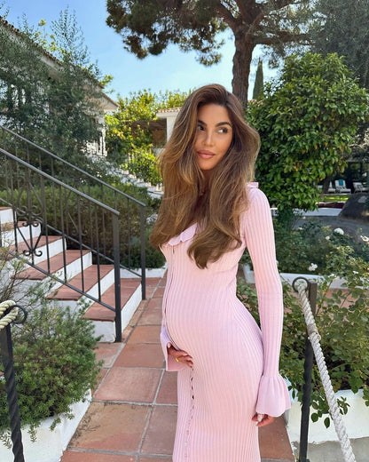 Pink Ruffles Flare Sleeve Midi Dress