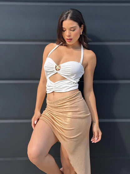 Halter Hollow Crop Tank Top