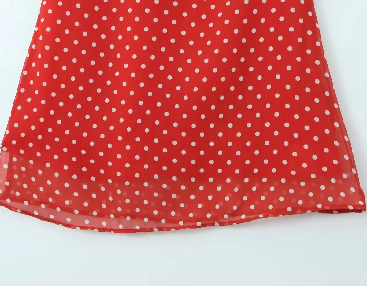 Red Polka Dot Ruffle A-Line Midi Dress