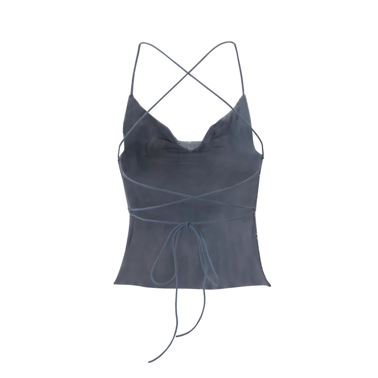 Blue Sequins Backless Halter Sleeveless Top