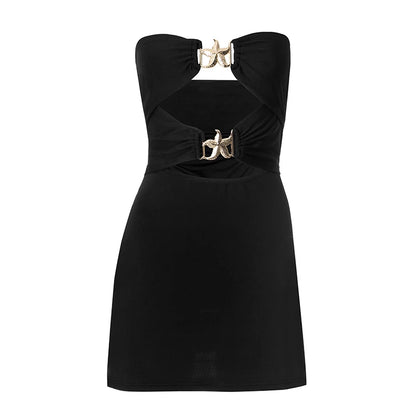 Black Strapless Hollow Out Mini Dress BLACK