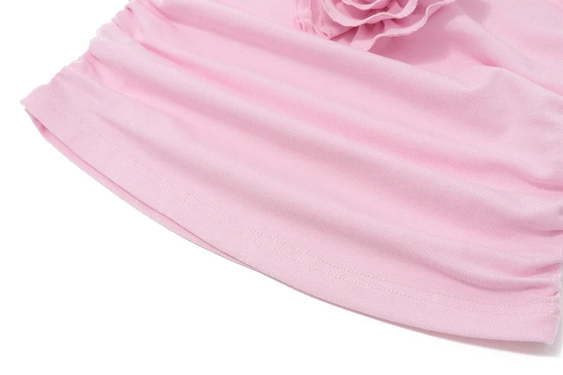 Pink V-Neck 3D Flower Top