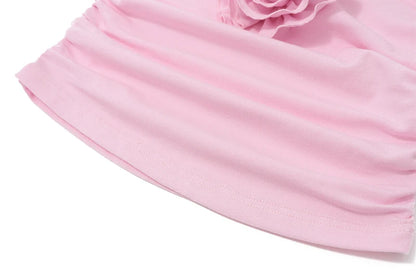Pink V-Neck 3D Flower Top