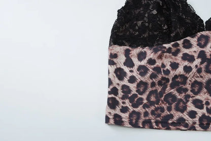 Leopard V-Neck Patchwork Lace Crop Top