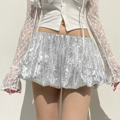 Silver Sequins Low Waist Mini Skirt