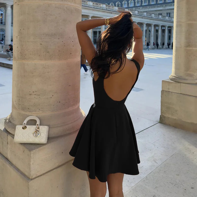 Sleeveless Backless A-Line Short Dress