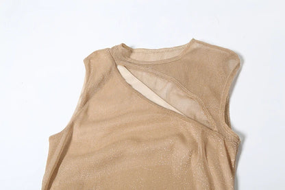 Bright Silk Dress with Hollow Design and Cross Knot Slits