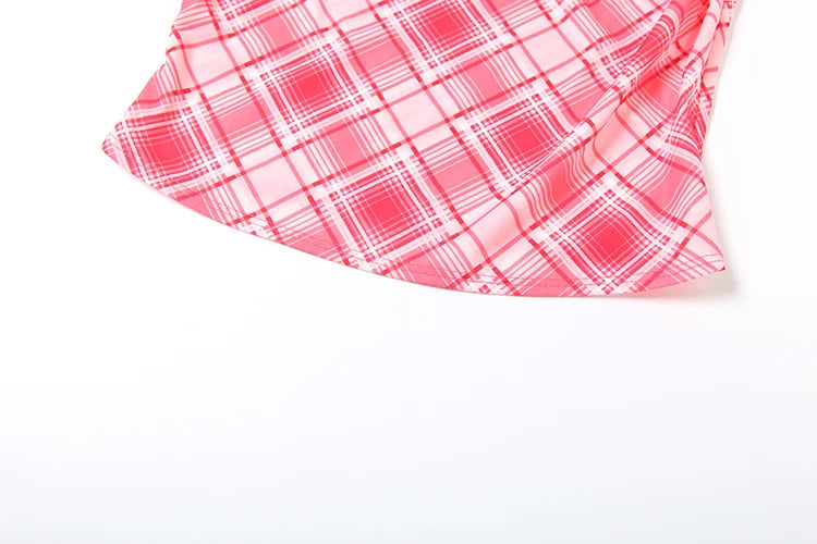 Red Plaid Halter Bandage Backless Top