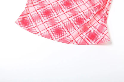 Red Plaid Halter Bandage Backless Top