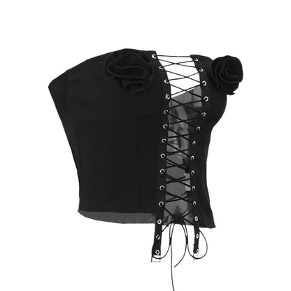 3D Flower Cross Corset Bra Y2K Irregular Tank Top