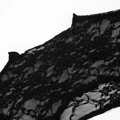 Black Round Neck Lace Hollow Long Sleeve Top