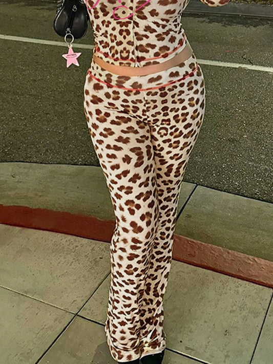 Leopard Print Flare Pants Letter Bottoms Fairycore Pants