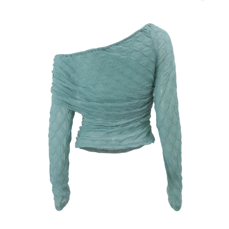 Green Lace Mesh Long Sleeve Shirt