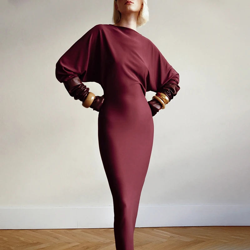 Long-Sleev Looe Big Backless Dress