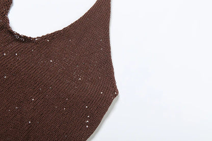 See Through Backless Halter Dress with Sequins