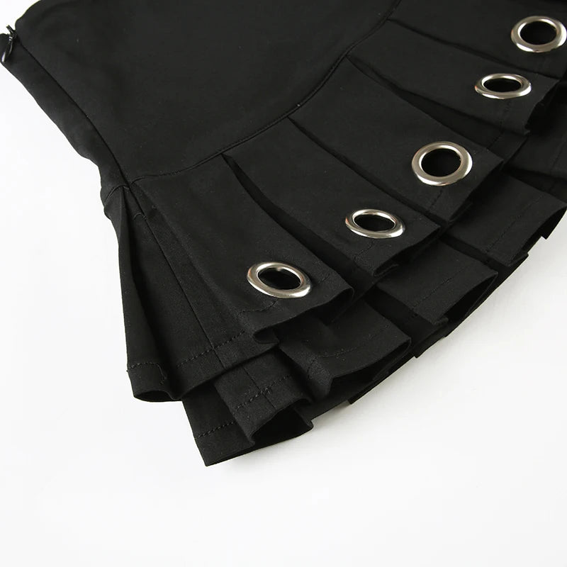 Black Low Waisted Pleated Mini Skirt