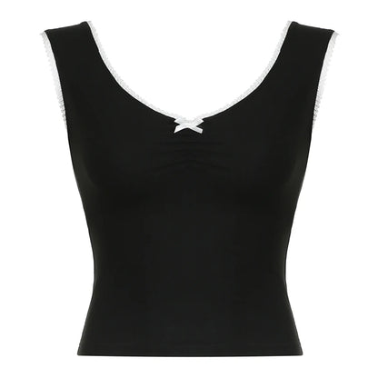 Retro Contrast-Color Patchwork V-Neck Crop Camisole