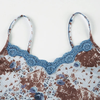 Floral Print Lace Backless Camisole