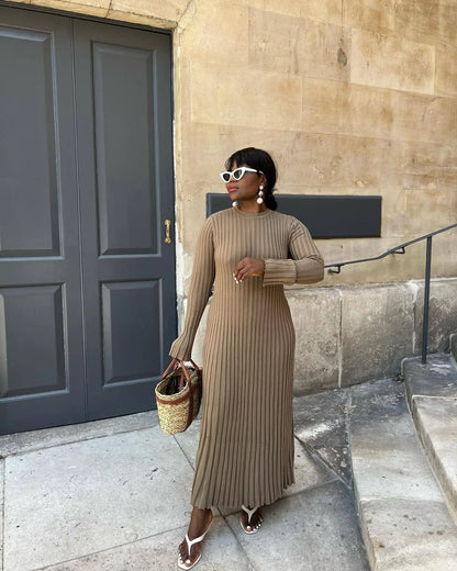 Lace-Up Long Sleeve Knit Maxi Dress