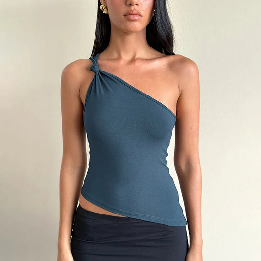 Color Slim Strapless Waist Top Vest Single Shoulder Slant Neck Knot Vest Advanced Temperament