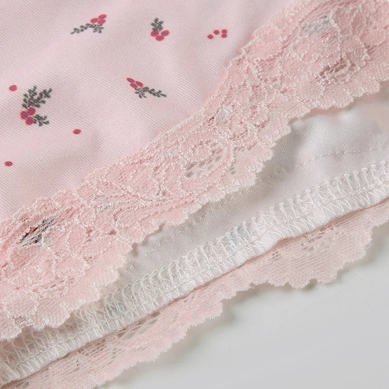 Floral Lace Patchwork Two-piece Set Pink Sleeveless Camisoles and Slim Shorts