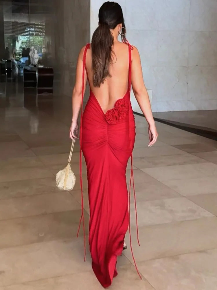 Floral Backless Long Fishtail Dress