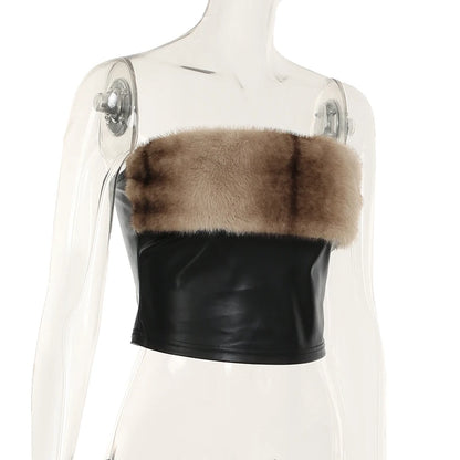 Furry Backless Strapless Mini Skirt Set