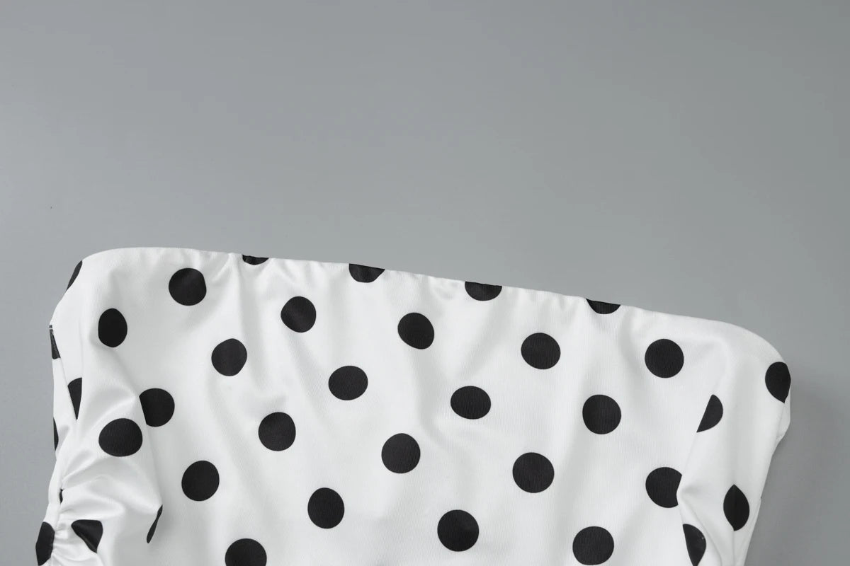 White Backless Slim Ruched Polka Dot Tank Top