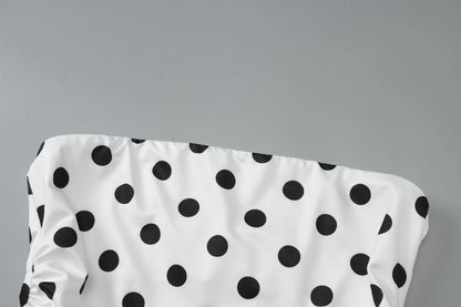 White Backless Slim Ruched Polka Dot Tank Top