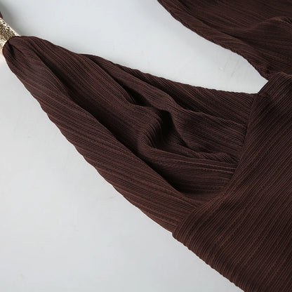 Backless Deep V-Neck Halter Top & Low-Waisted Skirt Set