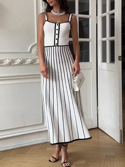 Knit Backless Spaghetti Strap A-line Dress - White White