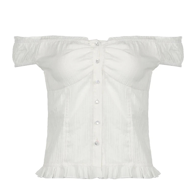White Ruched Lace Top